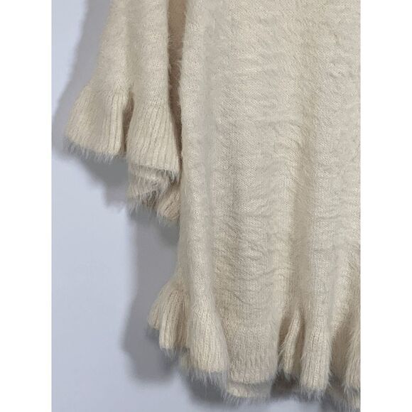 II Sisters Turtleneck Sweater Top Soft Knit Bell Ruffle Sleeve Cream Medium - Picture 3 of 7